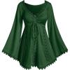 ROSE GAL Women Plus Size Lace Trim Hollow Out Cinched Flare Sleeves T-Shirt Bell Sleeves Renaissance Top(Green_1)