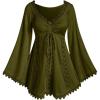 ROSE GAL Women Plus Size Lace Trim Hollow Out Cinched Flare Sleeves T-Shirt Bell Sleeves Renaissance Top(Green_2)