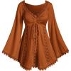 ROSE GAL Women Plus Size Lace Trim Hollow Out Cinched Flare Sleeves T-Shirt Bell Sleeves Renaissance Top(Orange_1)
