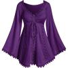 ROSE GAL Women Plus Size Lace Trim Hollow Out Cinched Flare Sleeves T-Shirt Bell Sleeves Renaissance Top(Purple_1)