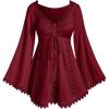 ROSE GAL Women Plus Size Lace Trim Hollow Out Cinched Flare Sleeves T-Shirt Bell Sleeves Renaissance Top(Red_1)
