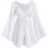 ROSE GAL Women Plus Size Lace Trim Hollow Out Cinched Flare Sleeves T-Shirt Bell Sleeves Renaissance Top(White_1)