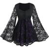 ROSE GAL Women Plus Size Lace-up Gothic Witch Halloween Costume Bell Sleeves T-Shirt(Black_2)