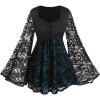 ROSE GAL Women Plus Size Lace-up Gothic Witch Halloween Costume Bell Sleeves T-Shirt(Blue_1)