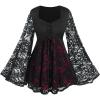 ROSE GAL Women Plus Size Lace-up Gothic Witch Halloween Costume Bell Sleeves T-Shirt(Red_1)