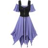 ROSE GAL Women Plus Size Medieval Renaissance Cold Shoulder Textured Crinkly Layered Lace-up Corset Dress(Light Purple)