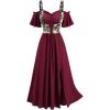 ROSE GAL Women Plus Size Medieval Renaissance Costume Cold Shoulder Textured Crinkly Maxi Corset Dress(Red)