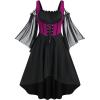ROSE GAL Women Plus Size Punk Cold Shoulder Flare Sleeves Lace Gothic Dress(Red_2)