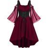 ROSE GAL Women Plus Size Punk Cold Shoulder Flare Sleeves Lace Gothic Dress(Red_3)
