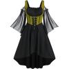 ROSE GAL Women Plus Size Punk Cold Shoulder Flare Sleeves Lace Gothic Dress(Yellow_1)