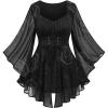 ROSE GAL Women Plus Size Romantic Gothic Lace-up Bell Sleeves Tee Flare Sleeves Renaissance Top Goth Costume Top(Black_1)