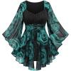 ROSE GAL Women Plus Size Romantic Gothic Lace-up Bell Sleeves Tee Flare Sleeves Renaissance Top Goth Costume Top(Green_1)