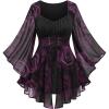 ROSE GAL Women Plus Size Romantic Gothic Lace-up Bell Sleeves Tee Flare Sleeves Renaissance Top Goth Costume Top(Purple_1)