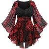 ROSE GAL Women Plus Size Romantic Gothic Lace-up Bell Sleeves Tee Flare Sleeves Renaissance Top Goth Costume Top(Red_1)