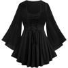 ROSE GAL Women Plus Size Romantic Gothic Lace-up Mesh Bell Sleeves Tee Renaissance Top Gothic Top(Black_1)