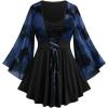 ROSE GAL Women Plus Size Romantic Gothic Lace-up Mesh Bell Sleeves Tee Renaissance Top Gothic Top(Blue_1)