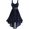 ROSE GAL Women Plus Size Sleeveless Glitter Floral Flocking Layered High Low A Line Midi Goth Dress(Deep Blue)