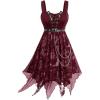 ROSE GAL Women Plus Size Sun Moon Star Goth Dress Chains Lace-up Grommet Sleeveless Midi Dress(Red_1)