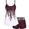 ROSE GAL Women Plus Size Two Piece Modest Tankini Swimsuit Floral Ombre Boyleg Padded Tankini(Dark Red_1)