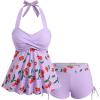 ROSE GAL Women Plus Size Two Piece Tankini Swimsuits Retro Cherry Dots Print Halter Cinched Ruched Modest Bathing Suits(Pink)