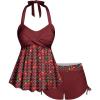 ROSE GAL Women Plus Size Two Piece Tankini Swimsuits Retro Cherry Dots Print Halter Cinched Ruched Modest Bathing Suits(Red)