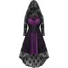 ROSE GAL Womens Plus Size 2pcs Witch Halloween Costume Gothic Lace Hooded Dress(Purple)