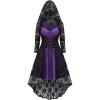 ROSE GAL Womens Plus Size 2pcs Witch Halloween Costume Gothic Lace Hooded Dress(Purple_4)