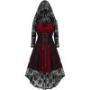 ROSE GAL Womens Plus Size 2pcs Witch Halloween Costume Gothic Lace Hooded Dress(Red)