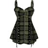 ROSE GAL Womens Plus Size Curve Lace Up Full Zipper Plaid Tank Tops Gothic Sleeveless Strap Tank Top(Army Green)