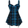 ROSE GAL Womens Plus Size Curve Lace Up Full Zipper Plaid Tank Tops Gothic Sleeveless Strap Tank Top(Blue)