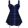 ROSE GAL Womens Plus Size Curve Lace Up Full Zipper Plaid Tank Tops Gothic Sleeveless Strap Tank Top(Deep Blue)