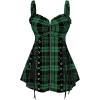 ROSE GAL Womens Plus Size Curve Lace Up Full Zipper Plaid Tank Tops Gothic Sleeveless Strap Tank Top(Green)