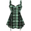 ROSE GAL Womens Plus Size Curve Lace Up Full Zipper Plaid Tank Tops Gothic Sleeveless Strap Tank Top(Light Green)