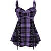 ROSE GAL Womens Plus Size Curve Lace Up Full Zipper Plaid Tank Tops Gothic Sleeveless Strap Tank Top(Light Purple)