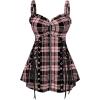ROSE GAL Womens Plus Size Curve Lace Up Full Zipper Plaid Tank Tops Gothic Sleeveless Strap Tank Top(Pink)