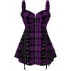 ROSE GAL Womens Plus Size Curve Lace Up Full Zipper Plaid Tank Tops Gothic Sleeveless Strap Tank Top(Purple)