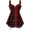 ROSE GAL Womens Plus Size Curve Lace Up Full Zipper Plaid Tank Tops Gothic Sleeveless Strap Tank Top(Red)