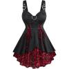 ROSE GAL Womens Plus Size Floral Flocking Tulip Hem Layered Ruffles Lace Up Ruched Heart Buckles Gothic Tank Top(Black_13)