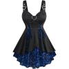 ROSE GAL Womens Plus Size Floral Flocking Tulip Hem Layered Ruffles Lace Up Ruched Heart Buckles Gothic Tank Top(Blue)