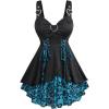 ROSE GAL Womens Plus Size Floral Flocking Tulip Hem Layered Ruffles Lace Up Ruched Heart Buckles Gothic Tank Top(Blue_1)