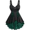ROSE GAL Womens Plus Size Floral Flocking Tulip Hem Layered Ruffles Lace Up Ruched Heart Buckles Gothic Tank Top(Green)