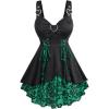 ROSE GAL Womens Plus Size Floral Flocking Tulip Hem Layered Ruffles Lace Up Ruched Heart Buckles Gothic Tank Top(Green_1)