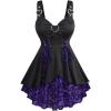 ROSE GAL Womens Plus Size Floral Flocking Tulip Hem Layered Ruffles Lace Up Ruched Heart Buckles Gothic Tank Top(Purple)
