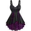ROSE GAL Womens Plus Size Floral Flocking Tulip Hem Layered Ruffles Lace Up Ruched Heart Buckles Gothic Tank Top(Purple_1)