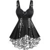 ROSE GAL Womens Plus Size Floral Flocking Tulip Hem Layered Ruffles Lace Up Ruched Heart Buckles Gothic Tank Top(White)