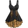 ROSE GAL Womens Plus Size Floral Flocking Tulip Hem Layered Ruffles Lace Up Ruched Heart Buckles Gothic Tank Top(Yellow)