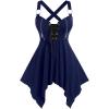 ROSE GAL Womens Plus Size Lace Up Zipper Crisscross Handkerchief Tank Top(Blue)