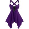 ROSE GAL Womens Plus Size Lace Up Zipper Crisscross Handkerchief Tank Top(Purple)
