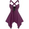ROSE GAL Womens Plus Size Lace Up Zipper Crisscross Handkerchief Tank Top(Purple_3)