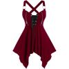 ROSE GAL Womens Plus Size Lace Up Zipper Crisscross Handkerchief Tank Top(Red)